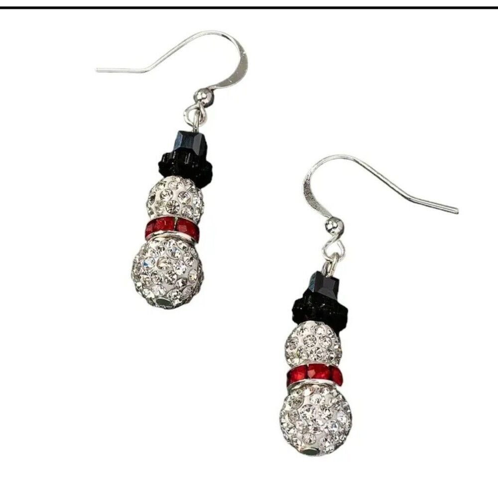 New In Packaging‎ Rhinestone Snowman Dangle Hook Earrings